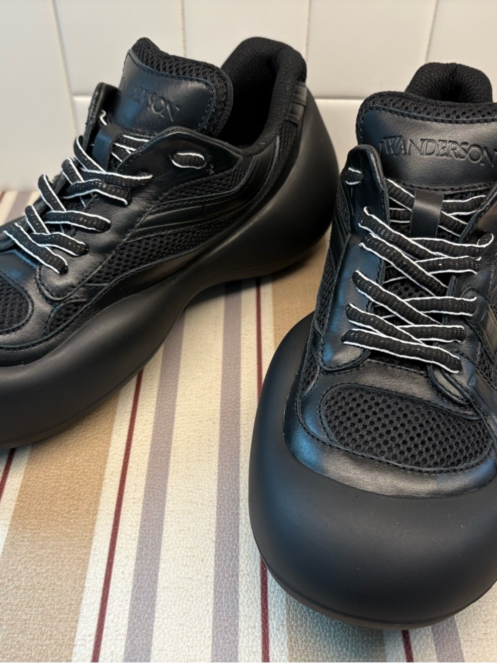 JW Anderson Black Bumper-Hike Low Top Sneakers Mesh Leather NWOB Men's Size 41